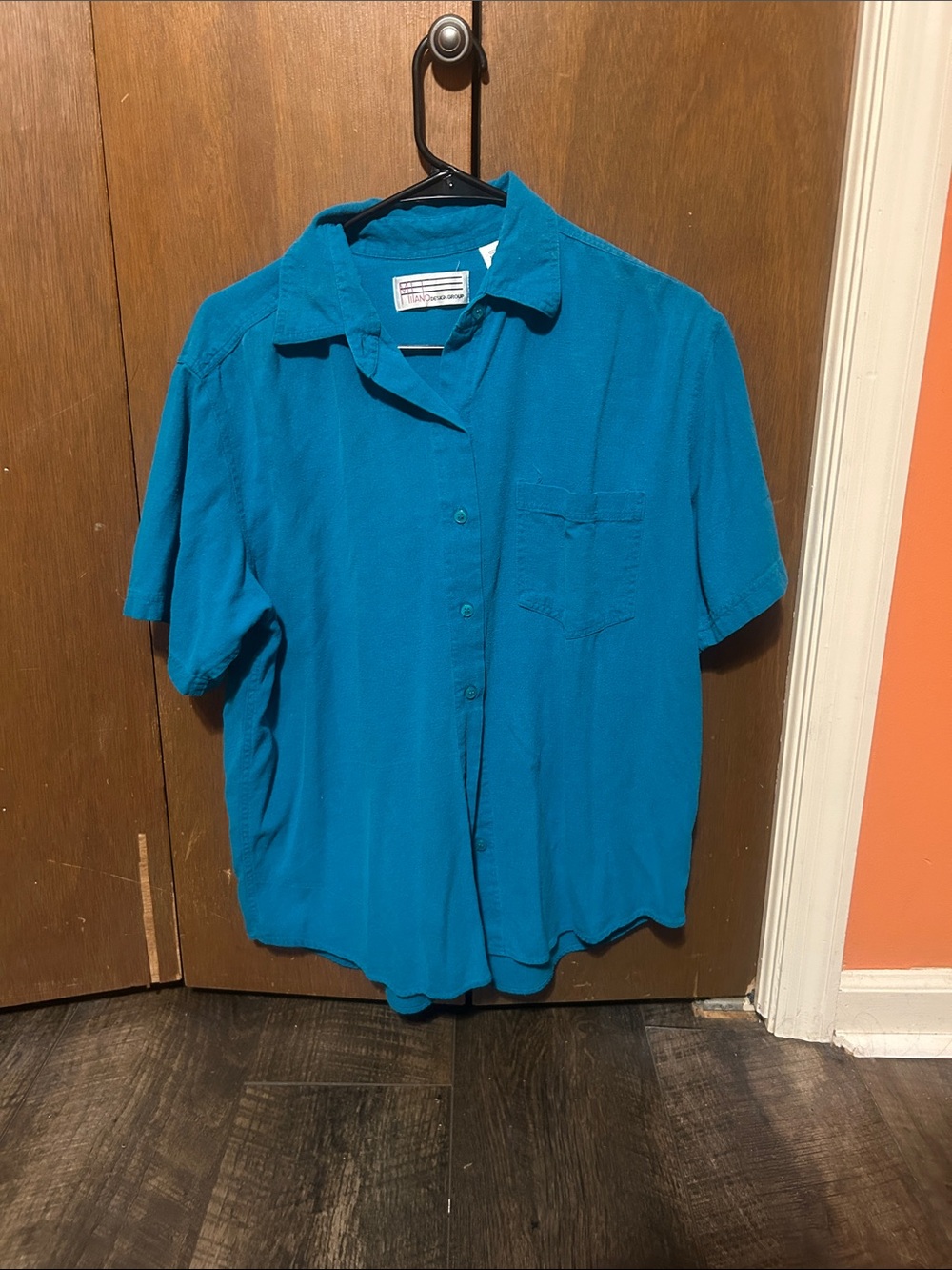 Relaxed Short-Sleeve Button-Down Shirt in Teal